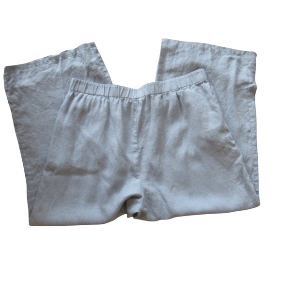 Eileen Fisher Linen Wide Leg Pants Medium Light Blue Cropped Pull On Pockets - Picture 4 of 11